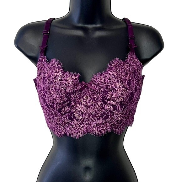 Victoria's Secret Dream Angels Purple Lace Push Up Bra No Padding Size 34DD - Picture 1 of 8